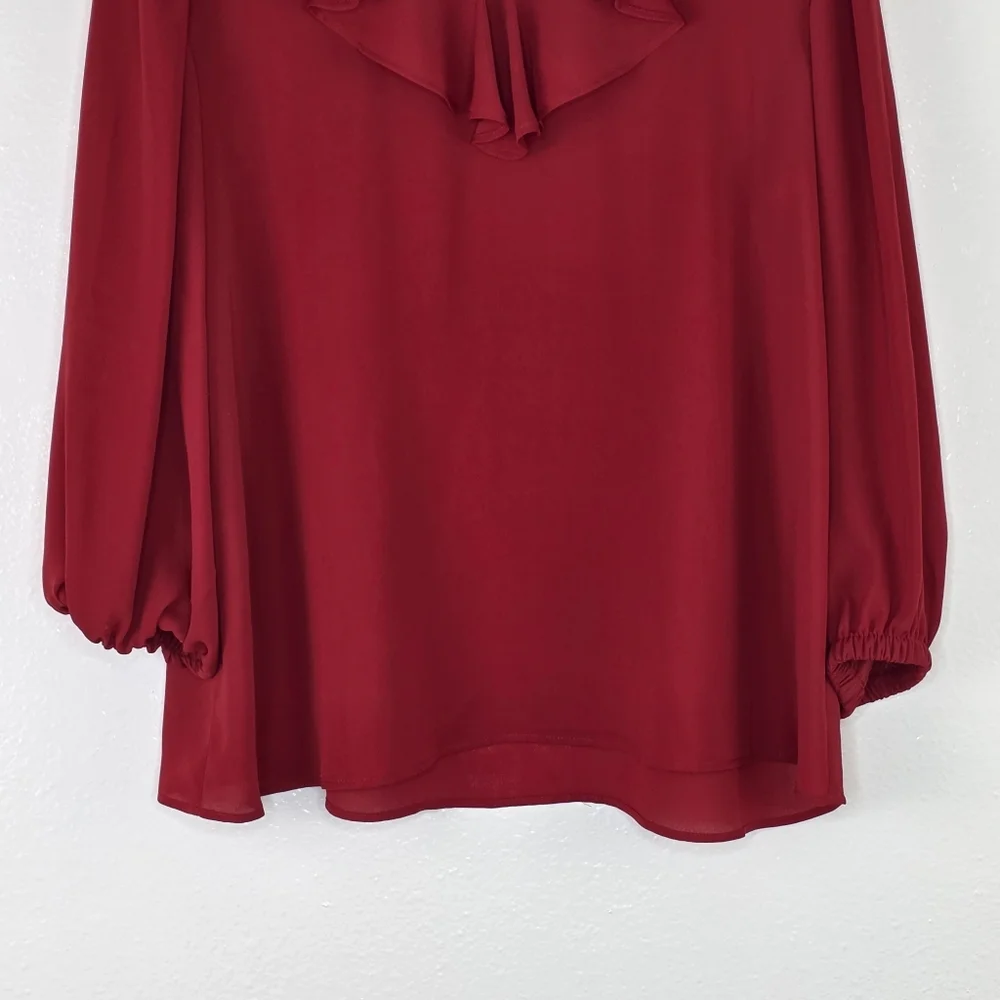 NWT LOFT Outlet Red Chiffon Ruffle Neck Blouse Size Small